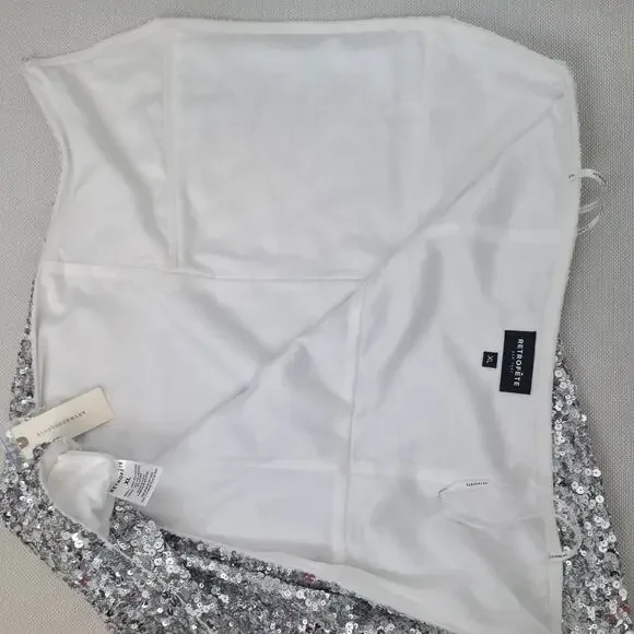 Retrofête White Silver Strapless Sequin Kameron Embellished Mini Dress XLarge